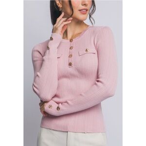 1146 • Dusty Rose Long Sleeve Viscose Blend Knit Top w/Gold Buttons
